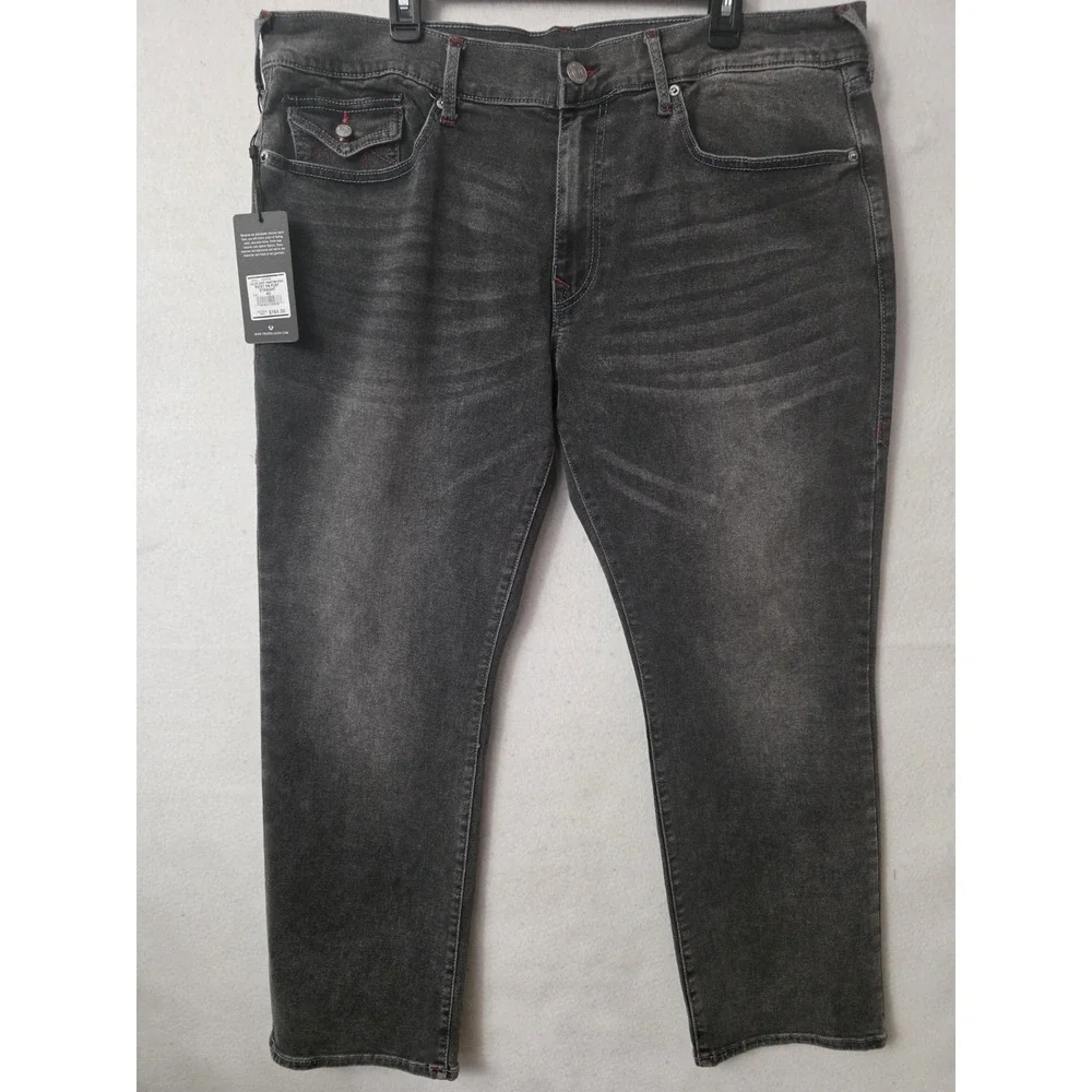 True Religion Men's Ricky SN Flap Straight Jeans in a grey phantom wash 40x34